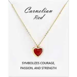 Red Heart Carnelian Necklace for Women, Stone Heart Pendant Necklaces for Teen Girls, Anniversary Birthday Gifts for Her