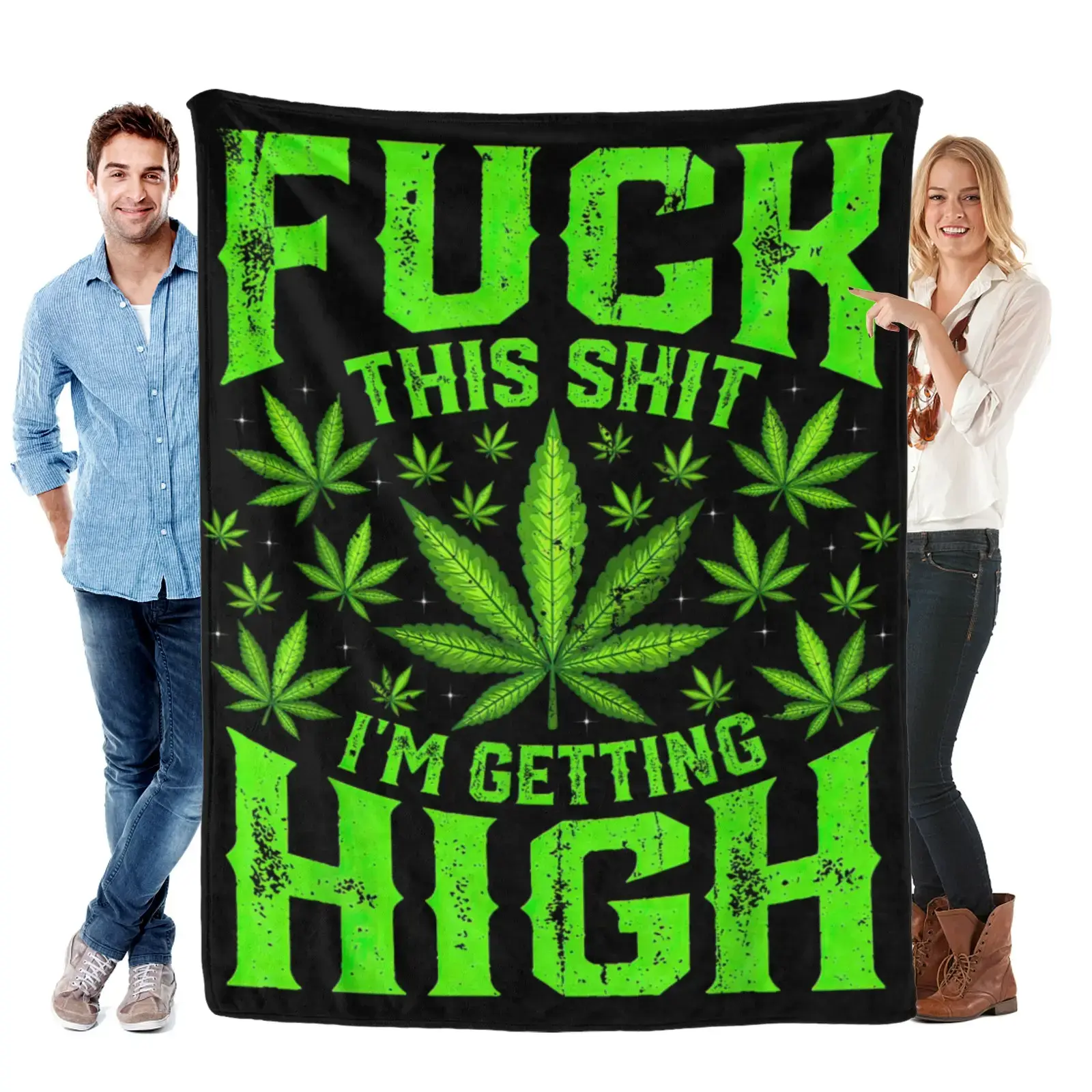 Super Soft Flannel Marijuan-a 420 Stoner Blanket - "Fuck This Shit I'm Getting High" Graphic Design, Plush Warm Home Decor Blanket for Adults, Ideal for Sofa, Camping, All Seasons Gift