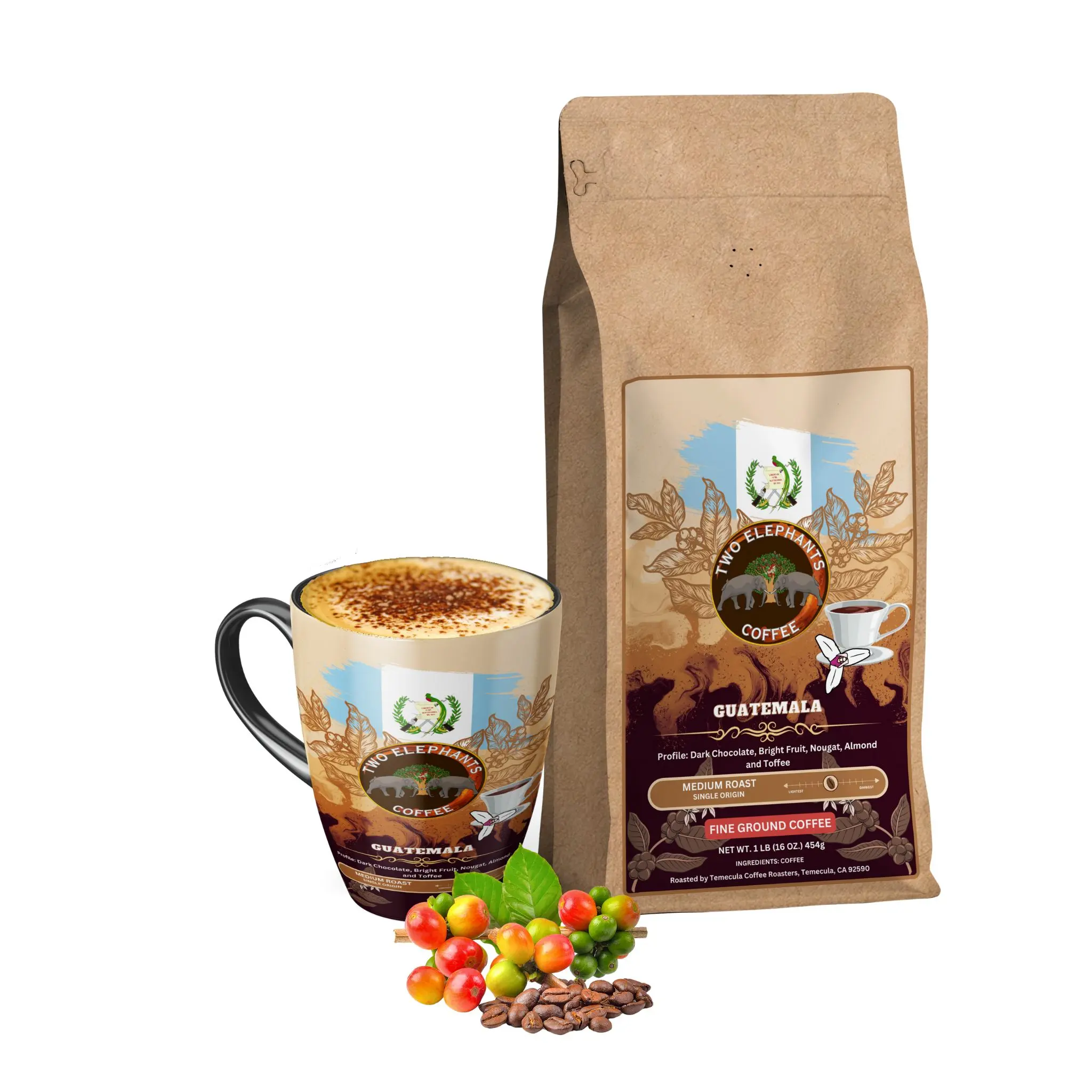 Guatemala - Medium Roast - Fine Ground Coffee - NET WT. 1lb (16 oz. 454g) Bag Bean Beverage Bean Beverage