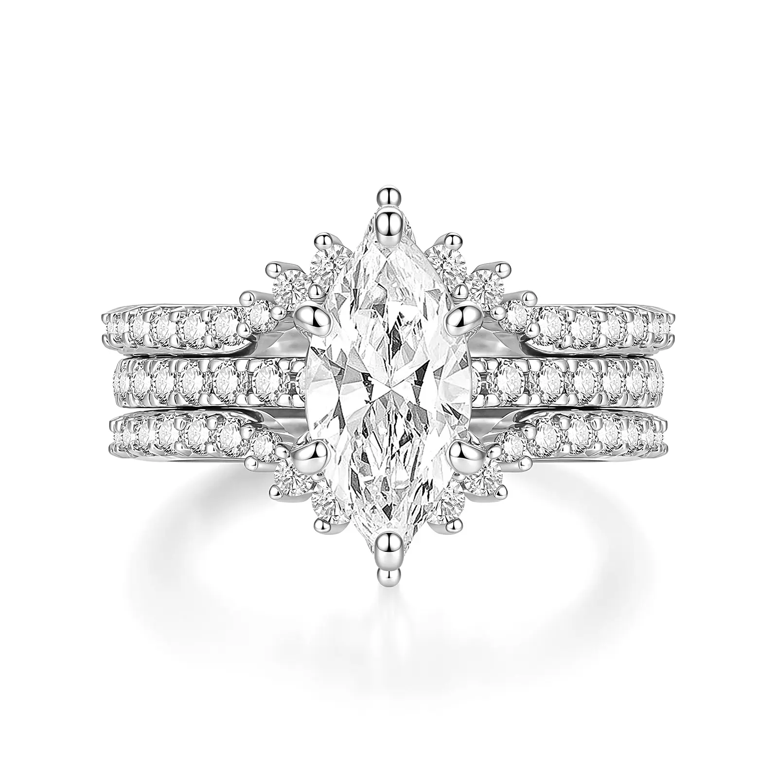 EAMTI 14K Gold Plated Bridal Ring Sets 2CT Marquise Cut Cubic Zirconia Engagement Promise Rings for Her Wedding Bands for Women