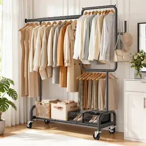 SOLEDI Heavy Duty Clothes Rack – Rolling Partitioned Wardrobe Organizer with Lockable Wheels, Bedroom & Laundry Storage, 460 lbs Capacity,garment rack,, laundry organizer, coat rack, space saver,teacher appreciation gifts sturdy metal frame