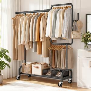 SOLEDI Heavy Duty Clothes Rack – Rolling Partitioned Wardrobe Organizer with Lockable Wheels, Bedroom & Laundry Storage, 460 lbs Capacity,garment rack,, laundry organizer, coat rack, space saver,teacher appreciation gifts sturdy metal frame summergarden