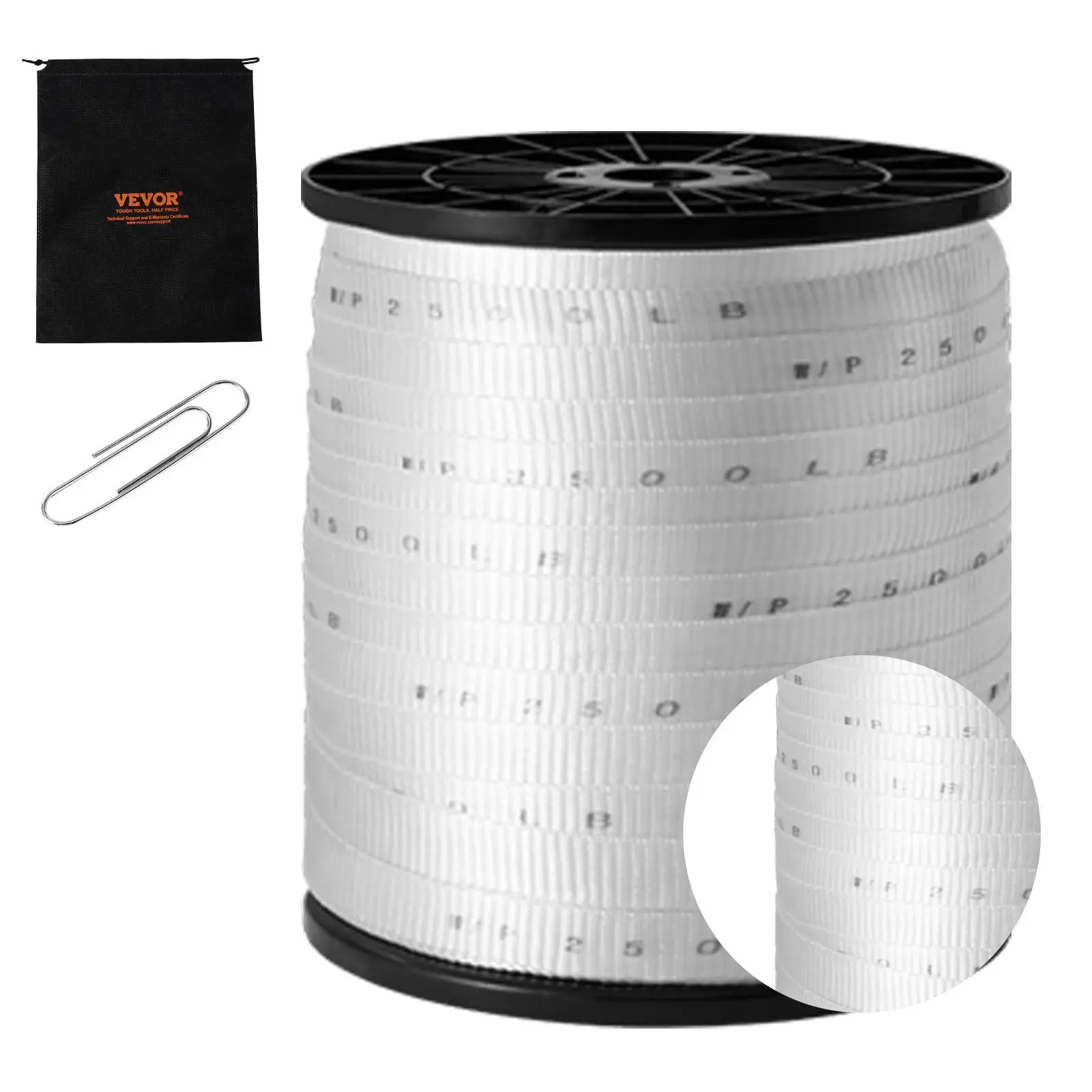 【fathersdaygift】VEVOR Polyester Pull Tape 3/4" x 528' Mule Tape Flat Rope2500 lbf Tensile CapacityPrinted Webbing Cable Pulling Tape for PackagingGardeningCommercial ElectricalConduit WorkWhite