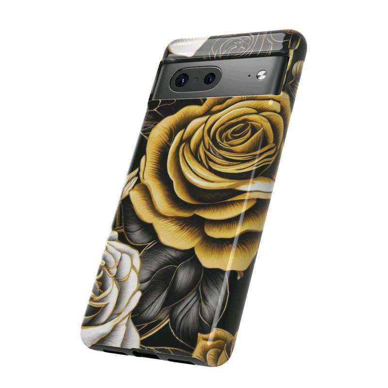 Elegant Black and Gold Roses Phone Case - Stylish Protection for Samsung Galaxy, iPhone, Google Pixel phones, iPhone Case, Samsung Galaxy Case, Google Pixel Case, Cellphone Accessories, Protective Wireless Cover Protector Shell Golden Shockproof
