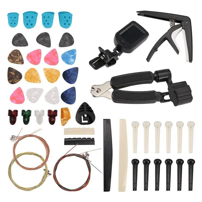 65-Piece Guitar Accessory Kit with Guitar Strings, Tuner, Capo, Picks, Pick Holder, Thumb Picks, Bridge Pins