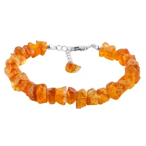 CRYSTALIS Natural Raw Madeira Citrine Adjustable Bracelet, High Grade Rough Gemstones, Chakra Healing Crystals, Gift Giving Jewelry, 925 Sterling Silver Womens Bracelet 8 inch (Wonder Stone)