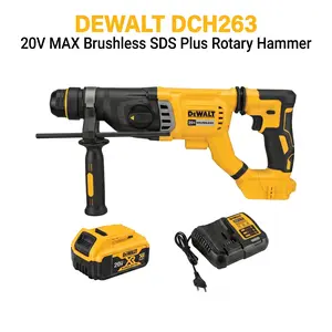DeWalt DCH263 20V SDS-Plus Brushless D‑Handle Rotary Hammer, 3.0 J Impact Energy, 1,165 RPM / 4,300 BPM, 3‑Mode Operation, SHOCKS Active Vibration Control, For Concrete Drilling, Anchor Installation And Light Chipping,construction accessories