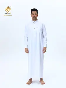 Men's Plain Stand Collar Muslim Islamic Robe, Breathable Traditional Arabic Prayer Dress, Arabic Thobe, Casual All Season Wear, Ideal for Eid Al-Fitr & Sacrifice Festival Gifts