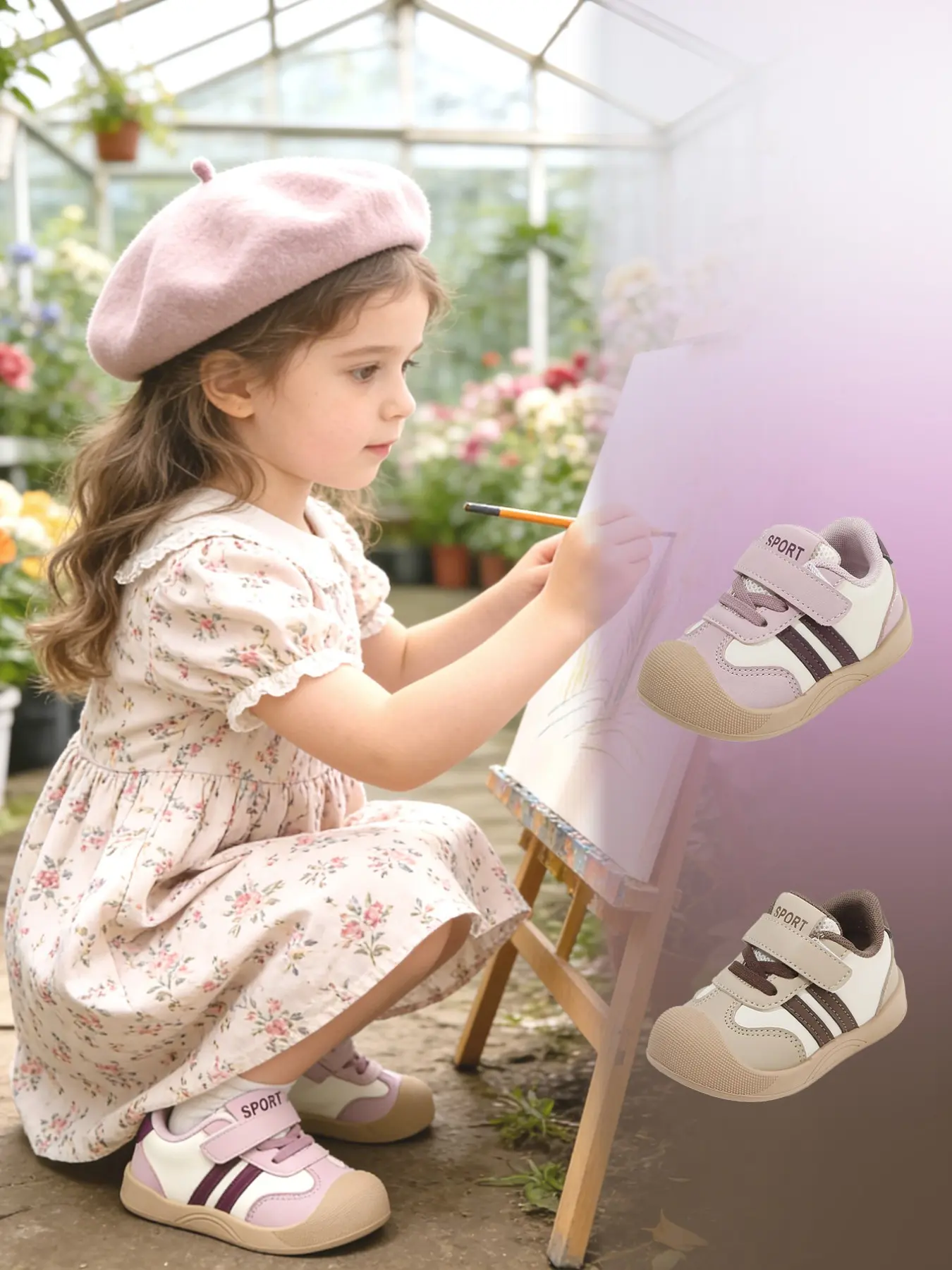 Toe-Cap Protected Velcro Toddler Walking Sneakers, Retro German Trainer Style, Breathable Mesh Lining, 1/3 Flexible Soft Sole, Non-Slip Wear-Resistant Outsole, Anti-Collision Toe, Soft Soled Shoes, For 2-6Y Toddlers, All-Season Walking, Outdoor