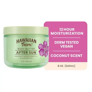 Hawaiian Tropic Hydrating After Sun Body Butter with Coconut Oil, Shea & Avocado, 8 oz - Scented Body Care Moisturizer for Post-Sun Skin Nourishment