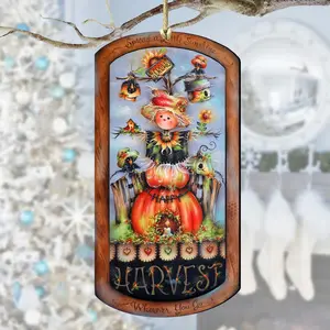 Designocracy 8611075-MP 5 x 5.5 x 0.25 in. Harvest Pumpkin Scarecrow Wooden Thanksgiving Decor Ornaments