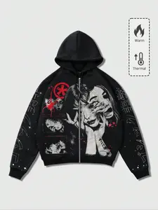 Men's Street Life Men's Eye Minimalist Graphic Printed Long Sleeve Zip Up Hooded Sweatshirt, Fall Winter