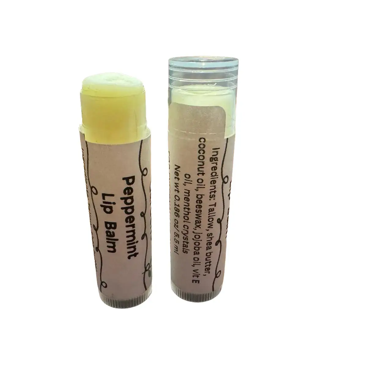 Tallow Peppermint Lip Balm - Herbal Body Care with Cooling Blend, Soothing Menthol Crystals, and Coconut Oil for Hydration and Softness