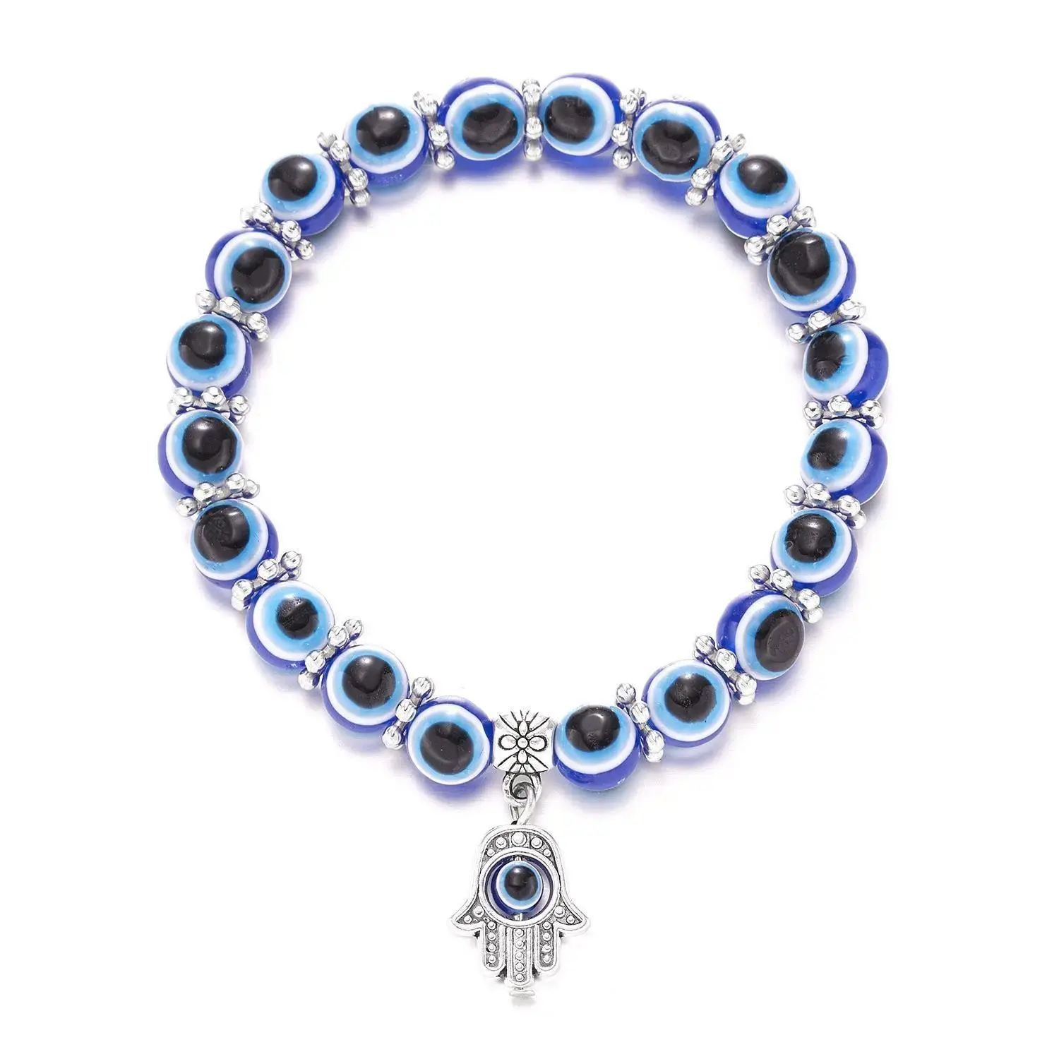 Unisex Evil Eye Charm Beaded Strand Bracelet - 2026 Lucky Blue Evil Eye Palm Butterfly Pendant Handmade Jewelry, Sport & Outdoor Bag Accessory