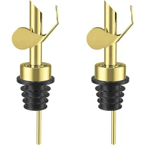 Weighted Automatic Stainless Steel Pour Spouts 2 Pack Golden Dispenser Spout for Olive Oil Liquor Bottles Vinegar Syrup Alcohol
