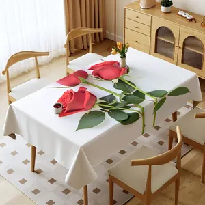 Rectangular White Polyester Tablecloth, Washable Table Cover, Washable, Waterproof & Oil-Resistant, Thickened, with Colorful & Minimalist Design, Ideal for Home & Outdoor, Housewarming, Family Gatherings, Camping, Room Decoration