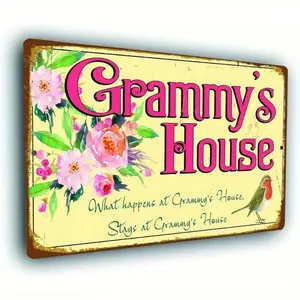1pc Vintage Aluminum Wall Art Rustic Hanging Plaque with Grammy's House Quote Retro Home Decor 8x12 Inch Home Decoration