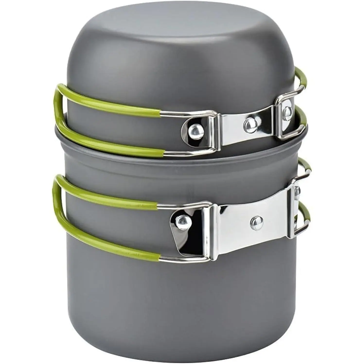 Baby Stackable Camping Cookware Mess Kit, Lightweight Aluminum Pot-Pan Set for Backpacking, Compact Outdoor Kitchen Gear, Green, 4.88x6.57in, No