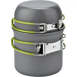 Camping Cookware Mess Kit Backpacking Pot Gear Camping Cooking Pots and Pans Set Camp Kitchen Equipment Accessories Green 4.88 x 6.57 inch