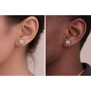 Iced Moissanite Square Diamond Stud Earrings 8MM | VVS D Color