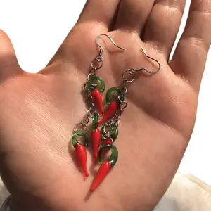 Hot Chili Pepper Earrings - Red and Green Pepper Design on Silver Hooks