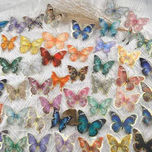 50 Pcs Cartoon Gold Foil Colorful Butterfly Stickers Pack, Waterproof Transparent Pet Decorative Funny Stickers for Water Bottles Guitars
