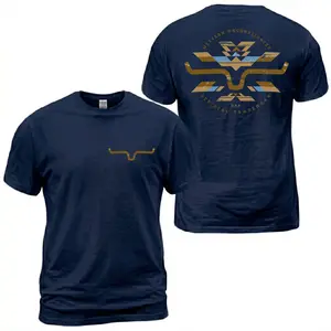 Kimes Ranch Horn Logo Aztec T-Shirt, Western Ranch Graphic Tee, Distressed Tribal Back Print With Front Chest Horn Emblem, Cowboy Casual Outfit, Soft Cotton Tee Gift For Men and Women