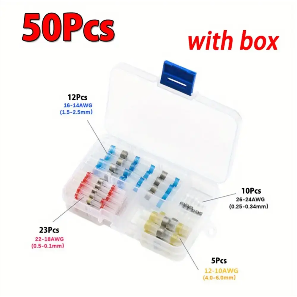 50pcs/100pcs Heat Shrink Tubing, Waterproof Solder Seal Connectors, Wire Cable Terminal Kit, Contact Welding Connectors, Durable Reliable Connectors, Terminal Plug Kit for Car Boat Truck Repair, Waterproof Protective Connectors, Waterproof Connector Set