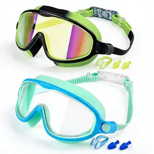 Swimming Goggles Swim Mask with Nose Cover for Kids Youth 3-15, Anti-Shattered Lens UV Protection No-leak