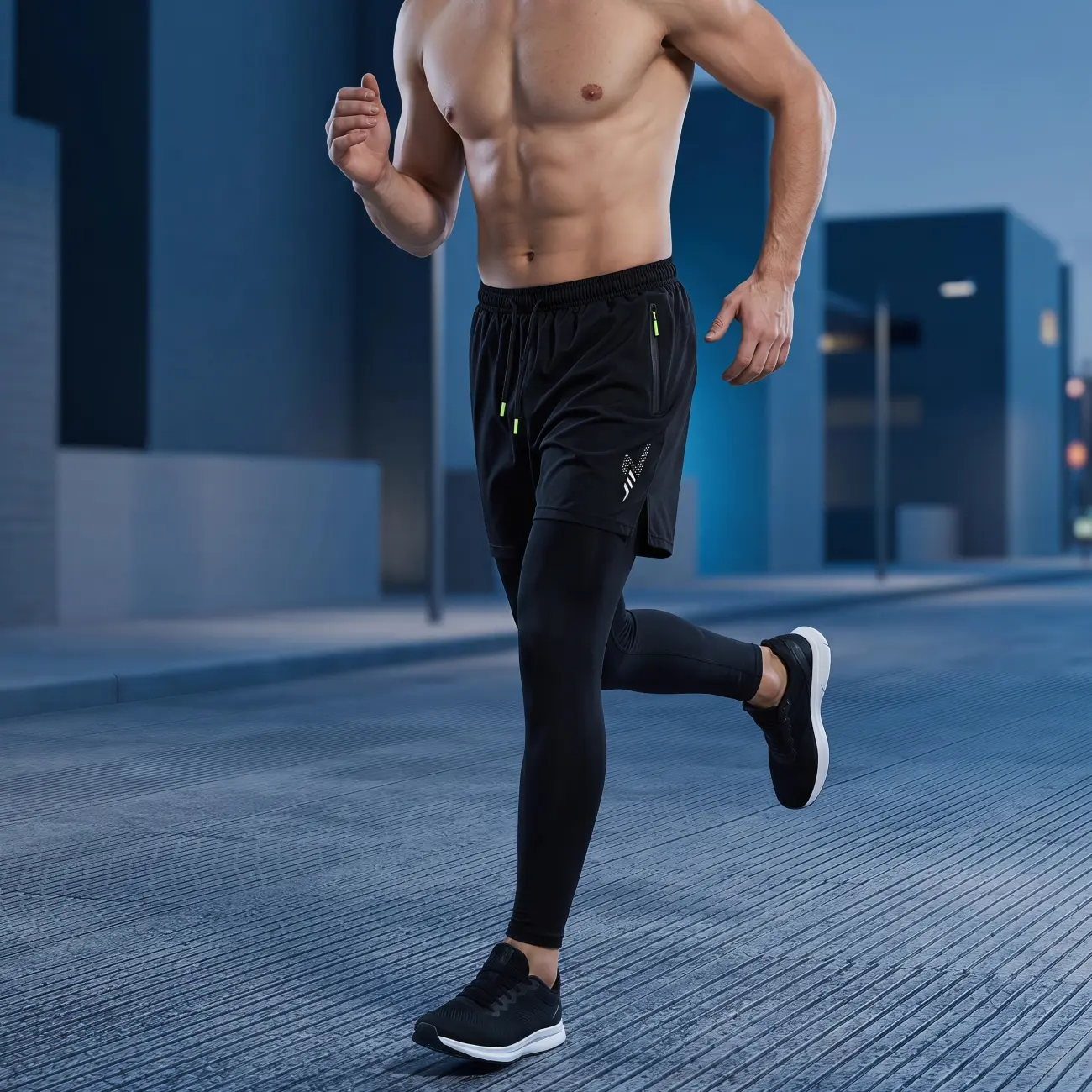 Men’s 2-in-1 running training pants for fitness enthusiasts—suitable for marathons, gym workouts, outdoor team sports, and physical conditioning training.
