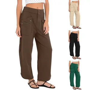 SCUSTY Women  Casual Comfy Wide-Leg Pants Low-Rise Straight Fit Loose-Fitting Ankle Length with Patched Flap Pockets