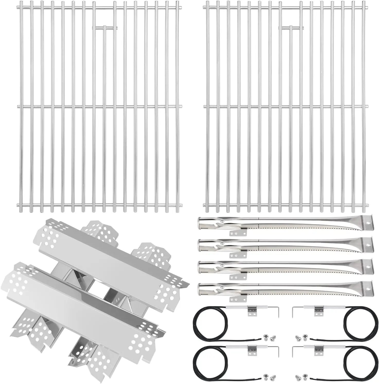 Grill Replacement Parts for Nexgrill 4 Burner 720-0830H 720-0830D 720-0783C 720-0783E 720-0958A, Stainless Steel Grill Grate Heat Shield Igniters and Burner Parts Kit for Nexgrill 4&5-Burner Gas Grill