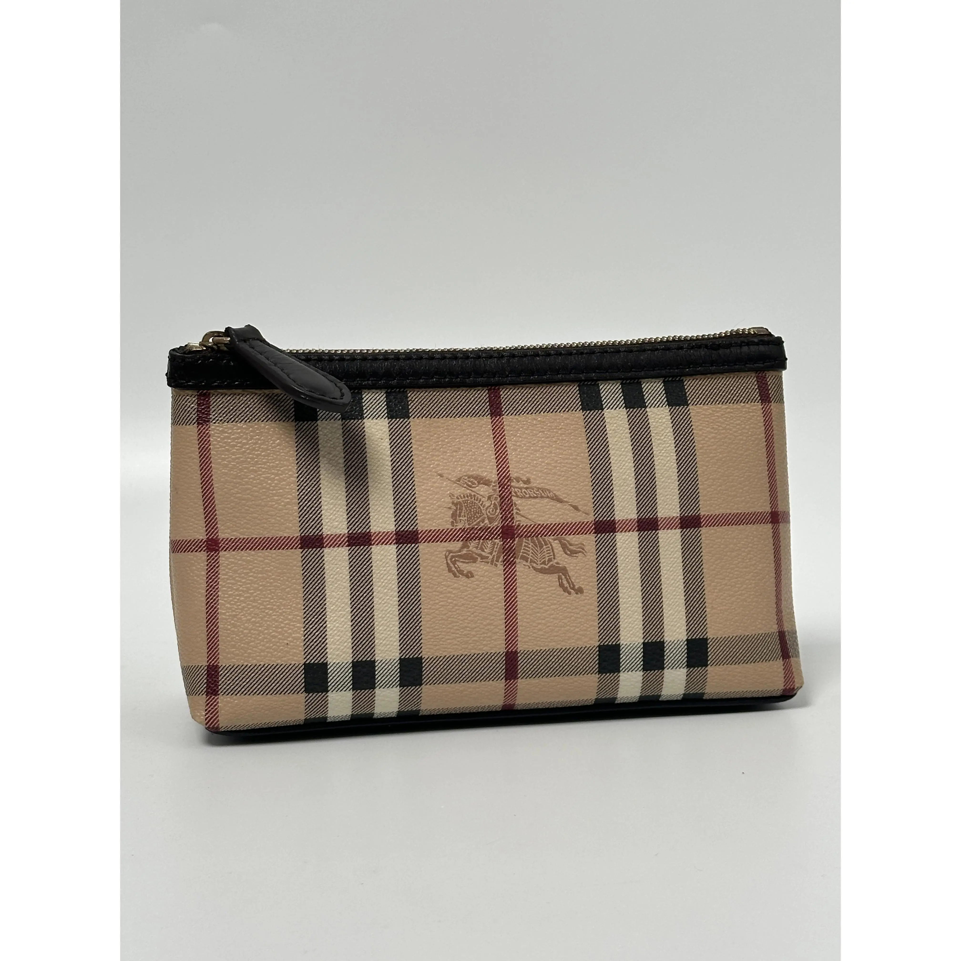 Pre-owned BURBERRY LEATHER Clutches & Wristlets Haymarket Check Zip Pouch JD994BR