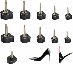 10 Pairs Heel Tip Replacement Set for Women’s Shoes, U/Cap Style with 2.4mm & 3mm Pins, Multiple Sizes (8–12mm), Non-Slip Heel Caps, Easy DIY Installation, Black