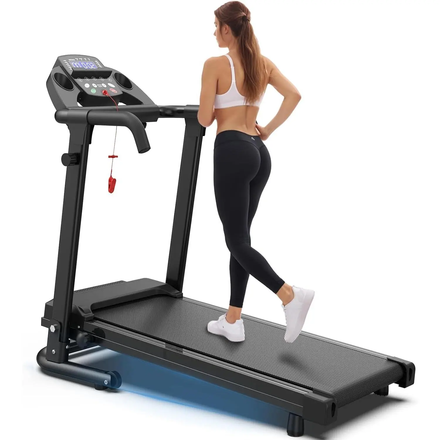 Foldable Treadmills for Home, Portable Treadmill with Handles, 2.5HP Treadmills 300 lb Capacity, APP Control, Fitness Folding Walking Pad with LED Display Cup Holder and Easy Move Wheels 12 Pre-Set Program  Glute Kickback Machine Exercise Equipment