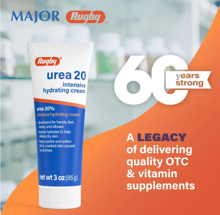 Rugby Urea 20% Intensive Hydrating Cream - Urea Cream for Feet, Hands, Knees, and Elbows - 3 Oz (1 Pack)