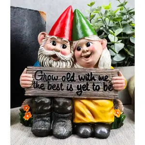 Ebros Grow Old With Me The Best Is Yet To Be Whimsical Mr & Mrs Gnome Statue