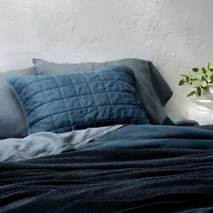 Standard Heavyweight Linen Blend Quilt Sham Dark Mineral Blue - Casaluna