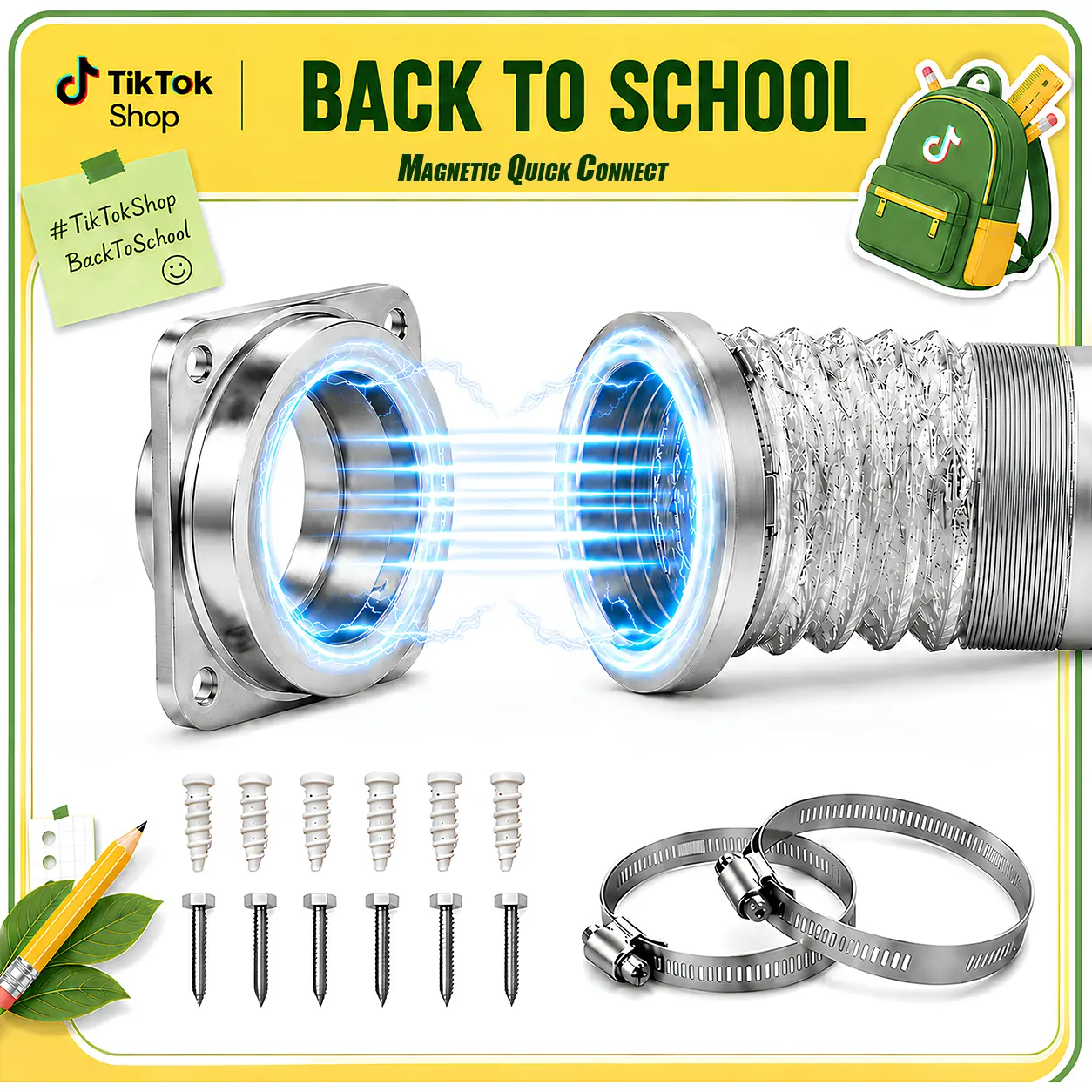 Summerwin Magnetic Dryer Vent Connector Kit DV180, Airtight Seal Magnetic Dryer Vent Coupler with 2.6 ft 4" Duct, 2 Clamps, Quick Connect Exhaust Hose Coupling for Dryer Ventilation, Energy Saving
