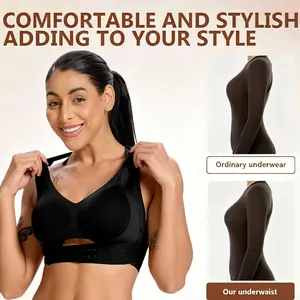 【Postural correction】Women’s Beige Wireless Bra, Soft Breathable Non-removable Moulded Cups, Yoga Fitness Sportswear for Gym & Daily Training