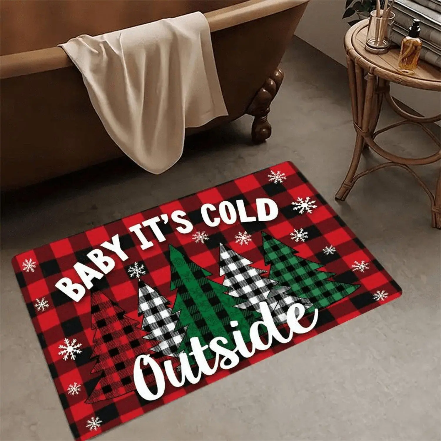 This exquisite and unique piece comes in a rich palette of colors. A bestseller, this flannel rug features a Christmas print, perfect for New Year celebrations. Suitable for both indoor and outdoor use, it features a checkered pattern.