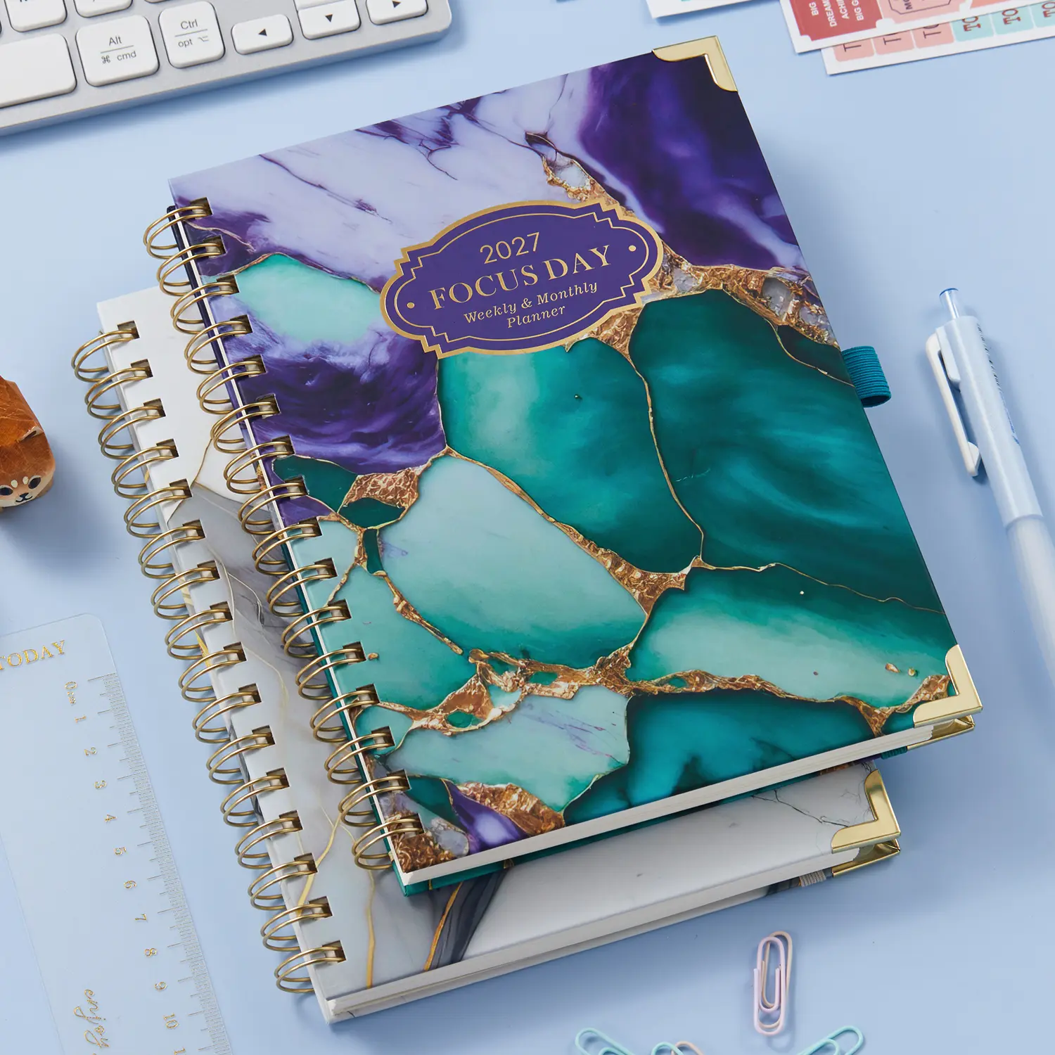 2027 Hardcover Spiral Weekly/Monthly Planner - Jan.2027-Dec.2027 Planning Tool, 6.5"x8.4" Agenda Book with 4 Planning Stickers Set, Ruler, To-Do List & Notes Pages for Office Supplies, Sticker Set