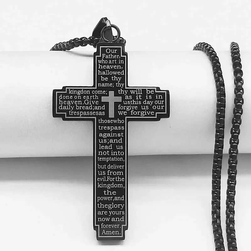 Engraved Cross Faith Necklace with Apostle's Creed, Christian Message Spiritual Jewelry in Hypoallergenic Stainless Steel, Christian Message Necklaces, Cross And Inspirational Text Necklaces