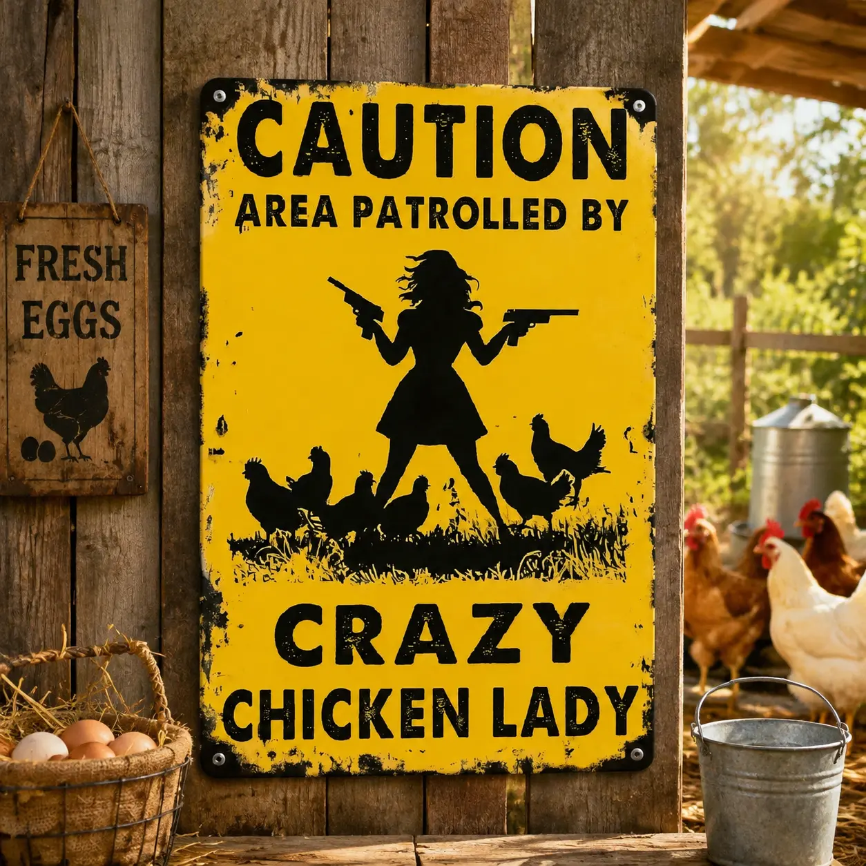 Chicken Metal Sign Caution Area Patrolled By Crazy Chicken Lady Vintage Tin Signs Funny Chicken Sign For Bar Coffee Shop Chicken Coop Farm Wall Decor Sign
