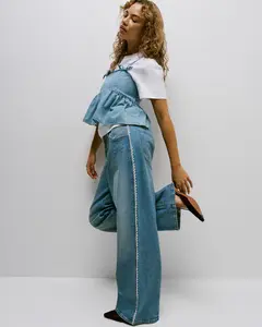 Women's Lace Side Seam Low Slung Baggy Jean - Forever Light