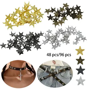 48/96pcs 10mm Star DIY Leathercraft Metal Punk Studs Rivet Spikes Nailheads (Gold/Silver/Gun Black/Bronze)
