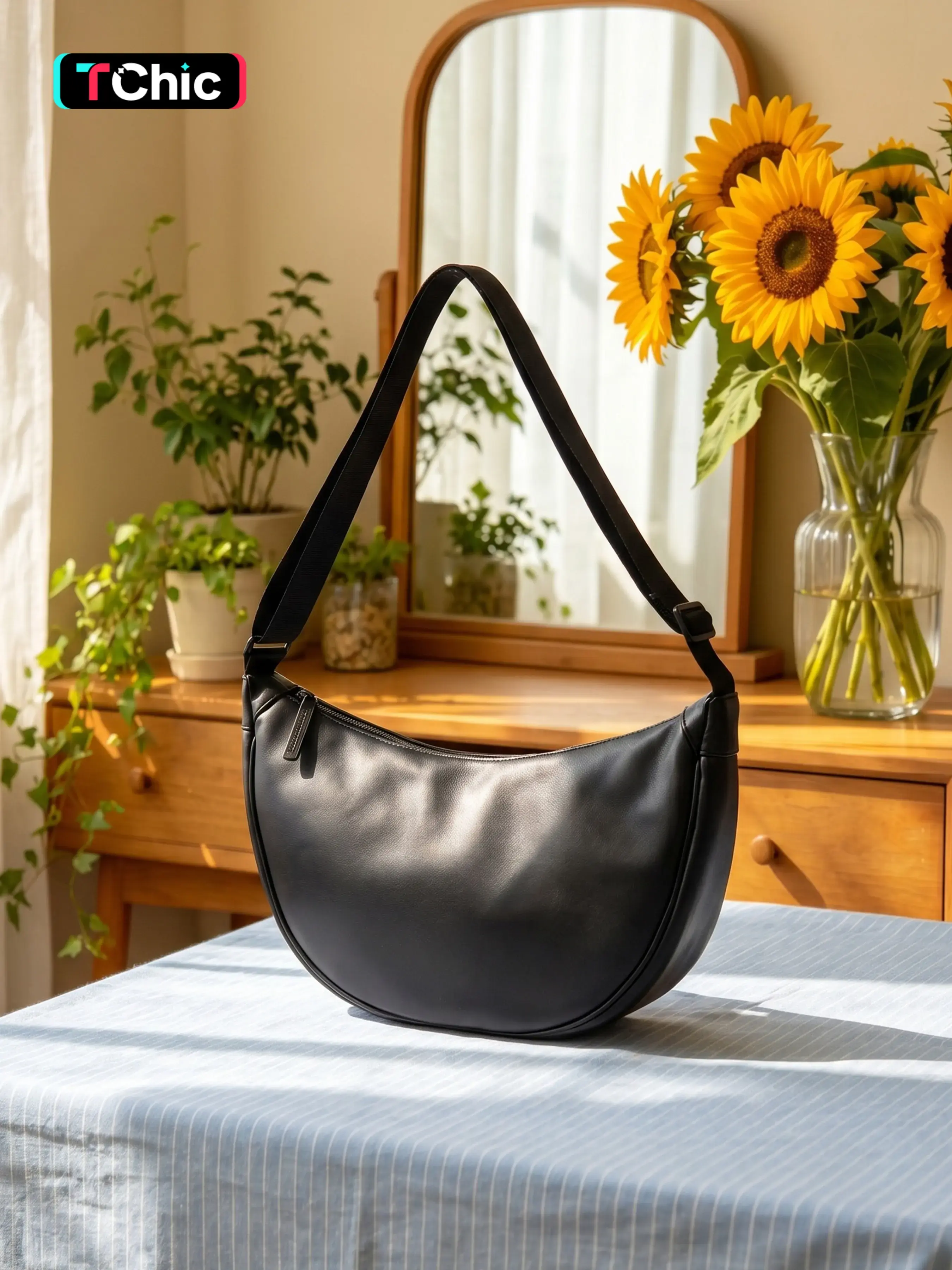 Women's Crescent Moon Bag, PU Crossbody Satchel, Adjustable Strap Shoulder Bag, Large Capacity Daily Commute Travel Bag