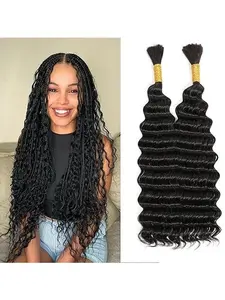 GK Human Braiding Hair for Boho Braids Deep Water Wave Bulk Human Hair Boho Hair for Braiding110g 14 Inch Curly Wave for Boho Braids Extensions No Weft 12A Wet and Wavy 1 Bundles/Pack Natural Color