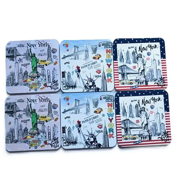 6PCS/Set New York Design Statue of Liberty Brooklyn Bridge Gift Souvenir Mug Cup Glass Cork Coasters