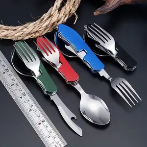 Portable Stainless Steel Cutlery Set for Travel Camping Knife Fork Spoon 3 in 1 Folding Utensils Outdoor Multi - Function Cutlery